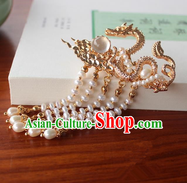 Chinese Ancient Handmade Classical Golden Dragon Hair Claw Hair Accessories Hanfu Tassel Hairpins for Women