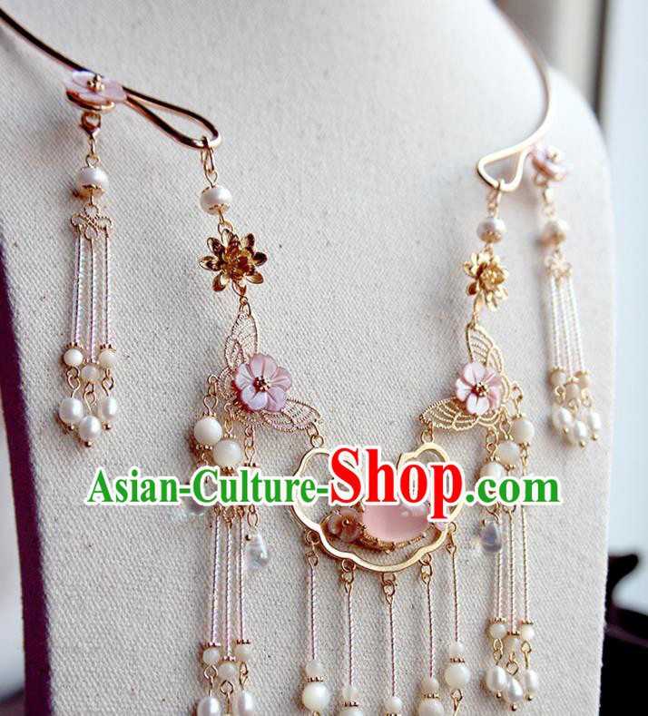 Chinese Ancient Handmade Hanfu Accessories Pink Shell Necklace for Women