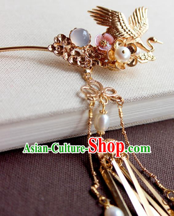 Chinese Ancient Handmade Classical Golden Crane Hair Clip Hair Accessories Hanfu Hairpins for Women