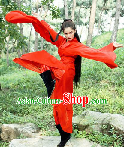 Chinese Ancient Swordswoman Red Hanfu Dress Jin Dynasty Chivalrous Women Costumes