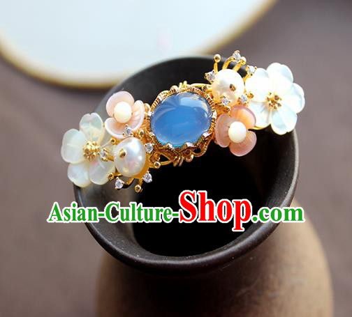 Chinese Ancient Handmade Classical Blue Chalcedony Hair Claw Hair Accessories Hanfu Hairpins for Women