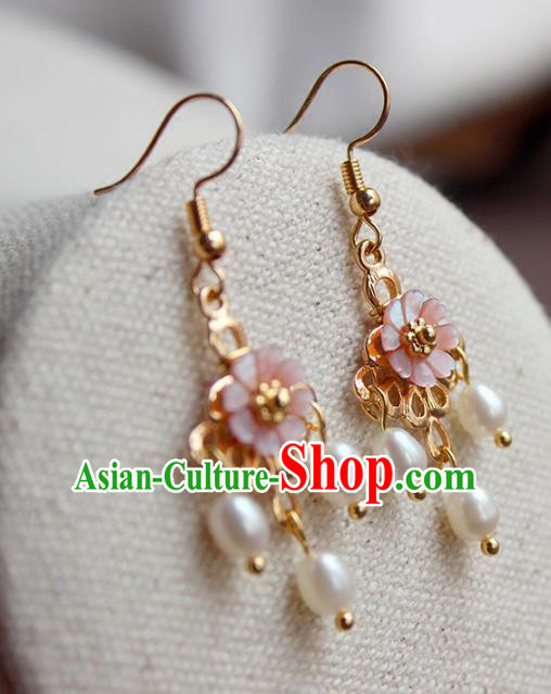 Chinese Ancient Handmade Hanfu Accessories Pearls Tassel Earrings for Women