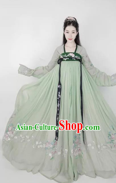 Chinese Ancient Fairy Costume Traditional Tang Dynasty Princess Embroidered Green Hanfu Dress for Women