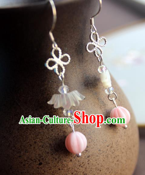 Chinese Ancient Handmade Classical Accessories Hanfu Pink Beads Tassel Earrings for Women