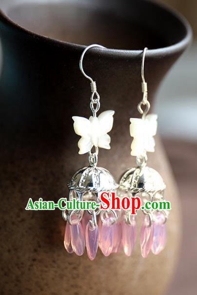 Chinese Ancient Handmade Classical Accessories Hanfu Shell Butterfly Earrings for Women