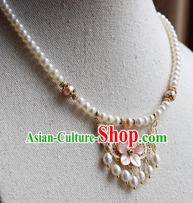 Chinese Ancient Handmade Classical Accessories Hanfu Pearls Tassel Necklace for Women