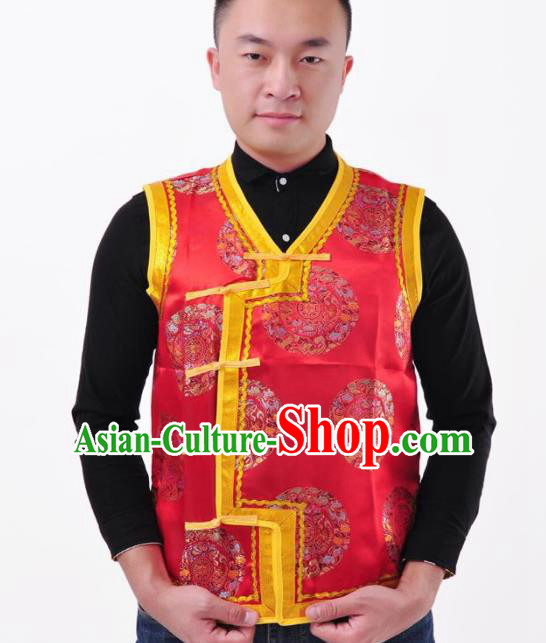 Chinese Mongol Nationality Costume Mongolian Red Vest Traditional Mongolian Minority Folk Dance Clothing for Men