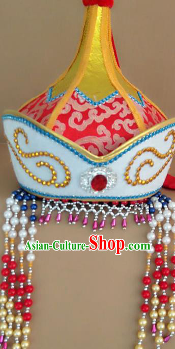 Chinese Handmade Mongol Nationality Wedding Hats Hair Accessories Mongolian Princess Red Hats for Women