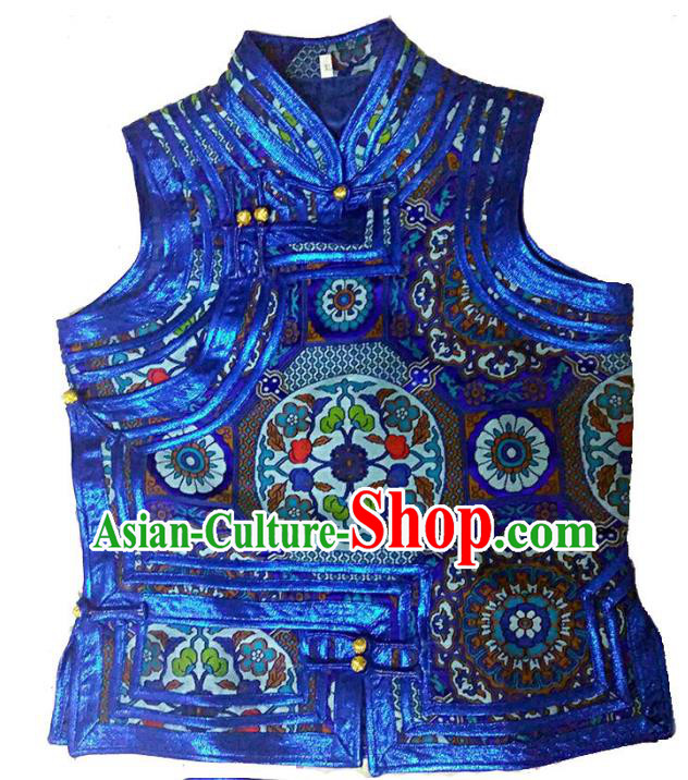 Chinese Mongol Nationality Costume Royalblue Vest Traditional Mongolian Minority Dress for Women