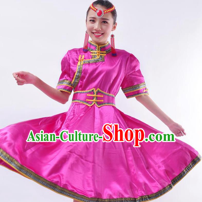 Chinese Mongol Nationality Costume Rosy Dress Traditional Mongolian Minority Clothing for Women