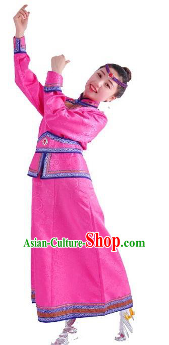 Chinese Mongol Nationality Costume Wedding Rosy Dress Traditional Mongolian Minority Clothing for Women