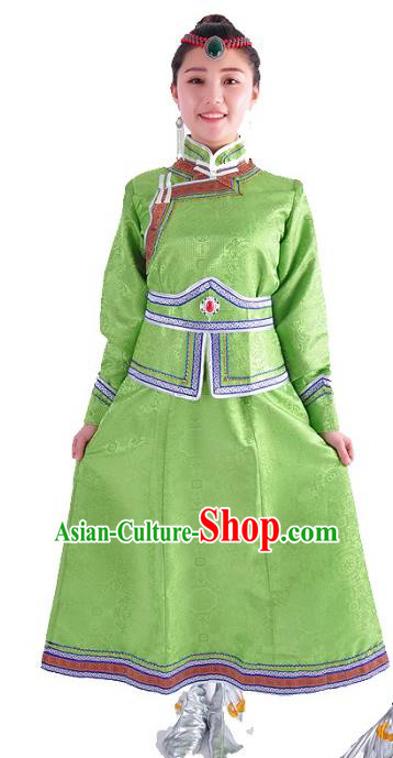 Chinese Mongol Nationality Costume Wedding Green Dress Traditional Mongolian Minority Clothing for Women