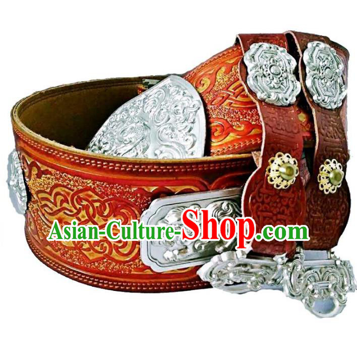 Chinese Handmade Mongol Nationality Waistband Mongolian Leather Belts for Men