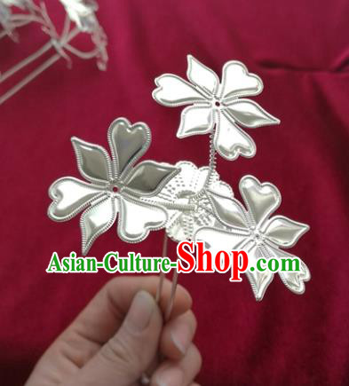 Chinese Traditional Miao Nationality Hair Accessories, Hmong Sliver Flowers Hairpins Headwear for Women