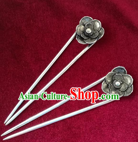 Chinese Traditional Miao Nationality Hair Accessories Hair Clip, Hmong Sliver Hairpins Headwear for Women
