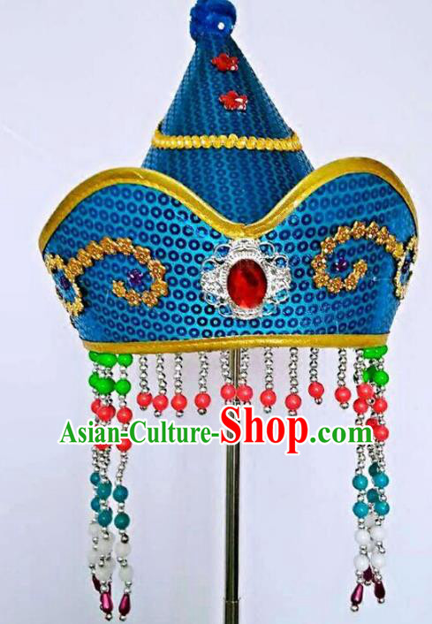 Chinese Handmade Mongol Nationality Hats Mongolian Blue Hats for Kids