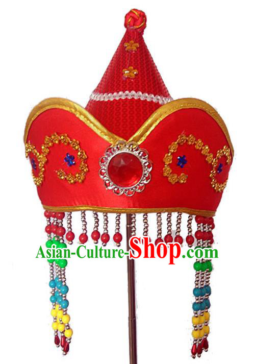 Chinese Handmade Mongol Nationality Hats Mongolian Red Hats for Kids