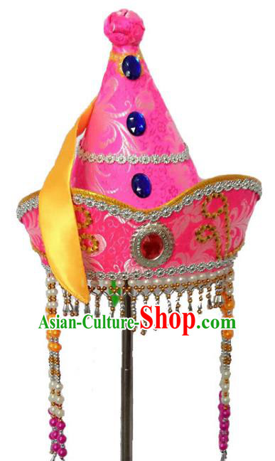 Chinese Handmade Mongol Nationality Hats Mongolian Princess Pink Hats for Kids