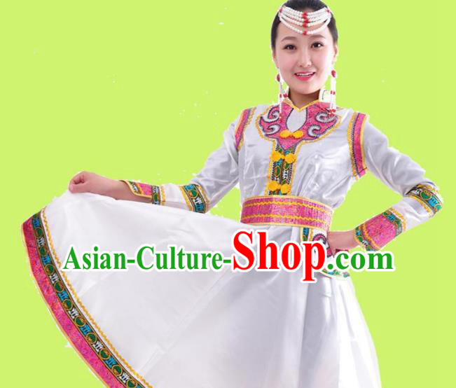 Traditional Chinese Mongol Nationality Dancing Costume Mongols Female Folk Dance Headwear Mongolian Minority Embroidery Costume