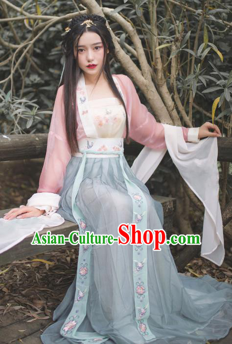 Ancient Chinese Song Dynasty Nobility Lady Embroidered Hanfu Dress for Women