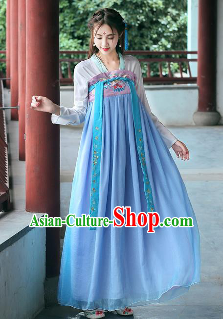 Ancient Chinese Las Meninas Costume Tang Dynasty Court Maid Embroidered Hanfu Dress for Women