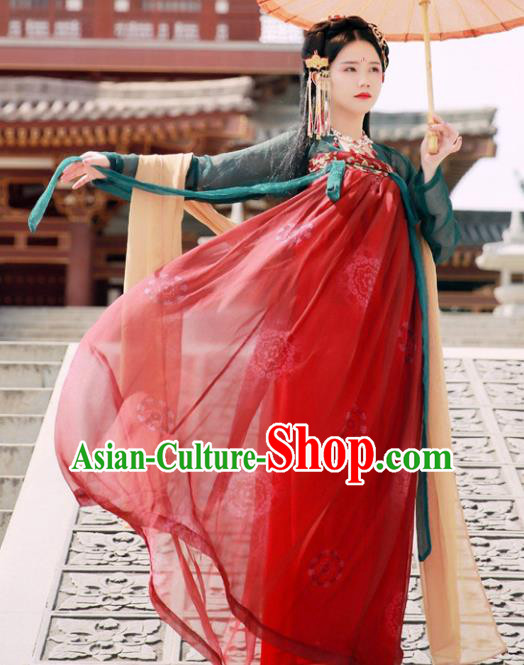 Ancient Chinese Tang Dynasty Imperial Consort Embroidered Hanfu Dress for Women