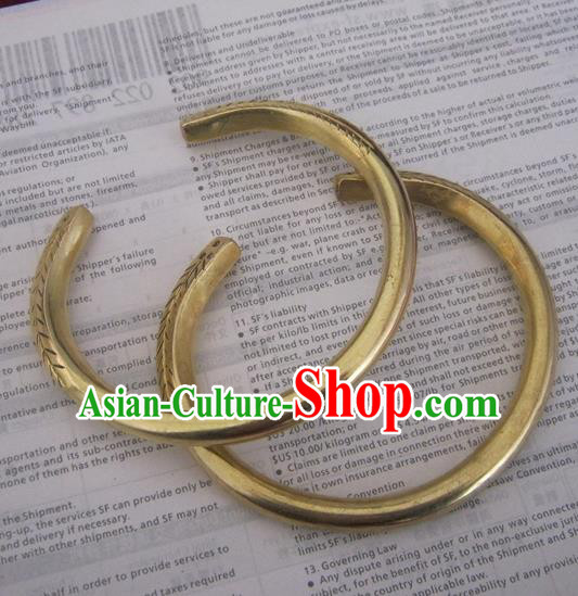 Chinese Miao Nationality Ornaments Traditional Hmong Handmade Brass Bracelets for Women