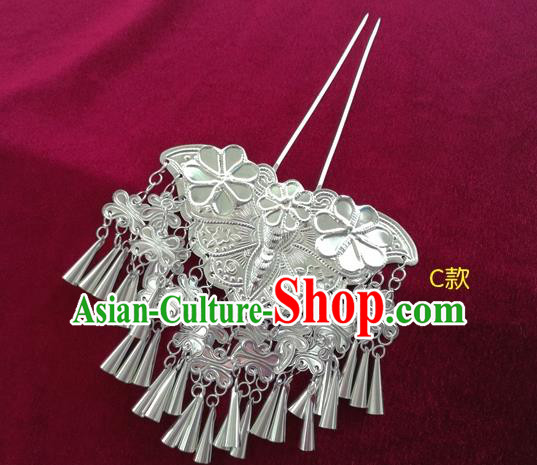 Chinese Traditional Miao Nationality Hair Accessories Hmong Sliver Bells Tassel Hairpins for Women