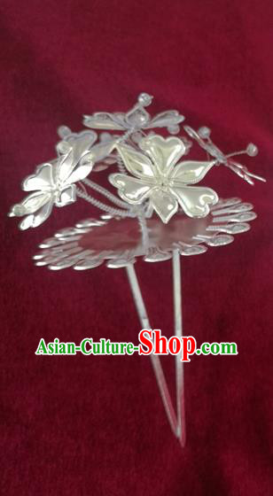 Chinese Traditional Miao Nationality Hair Accessories Hanfu Sliver Flowers Hairpins for Women