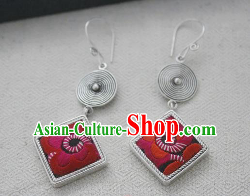 Chinese Handmade Miao Nationality Jewelry Accessories Embroidered Earbob Hmong Earrings for Women
