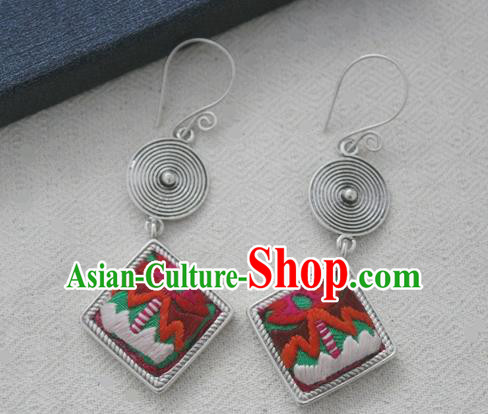 Chinese Handmade Miao Nationality Embroidered Jewelry Accessories Earbob Hmong Earrings for Women