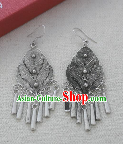 Chinese Handmade Miao Nationality Jewelry Accessories Sliver Earrings for Women