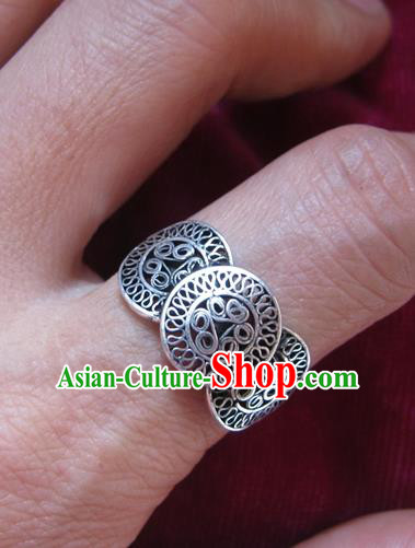 Chinese Miao Nationality Ornaments Traditional Hmong Handmade Sliver Ring for Women