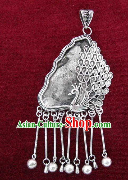 Chinese Miao Nationality Ornaments Sliver Accessories Traditional Hmong Peacock Pendant for Women
