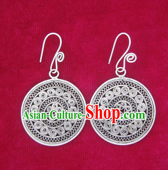 Chinese Handmade Miao Nationality Eardrop Hmong Sliver Earrings for Women