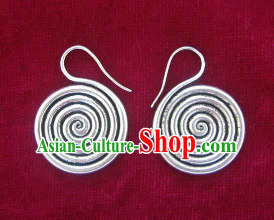 Chinese Handmade Miao Sliver Eardrop Hmong Nationality Earrings for Women