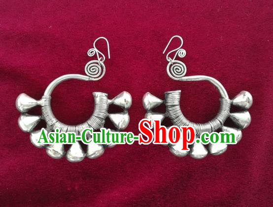 Chinese Handmade Miao Nationality Eardrop Jewelry Accessories Hmong Sliver Earrings for Women