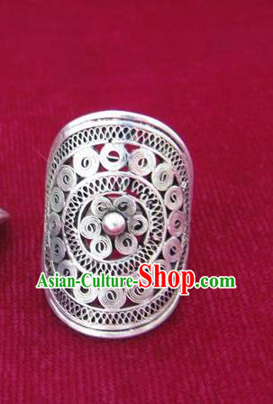 Chinese Miao Nationality Ornaments Sliver Ring Traditional Hmong Jewelry for Women