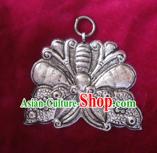 Chinese Miao Nationality Ornaments Sliver Butterfly Pendant Traditional Hmong Necklace for Women