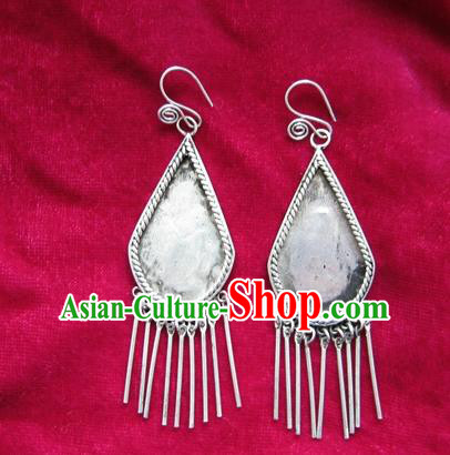 Chinese Handmade Miao Sliver Eardrop Hmong Nationality Tassel Earrings for Women