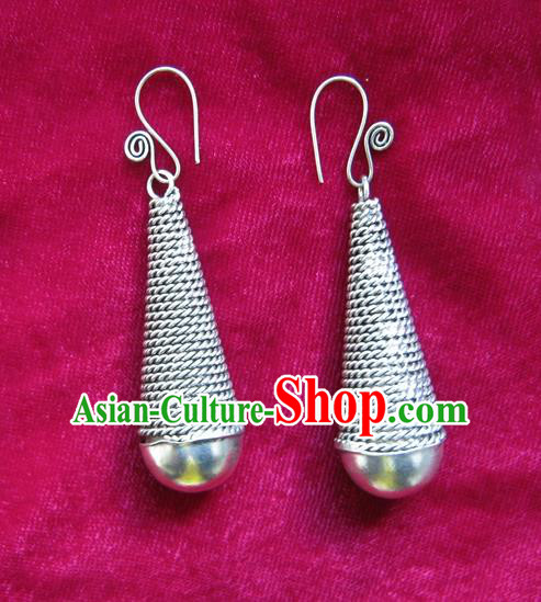 Chinese Handmade Miao Sliver Eardrop Hmong Nationality Earrings for Women