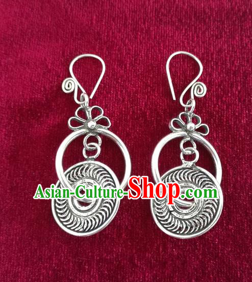 Chinese Handmade Minority Miao Sliver Eardrop Hmong Earrings for Women