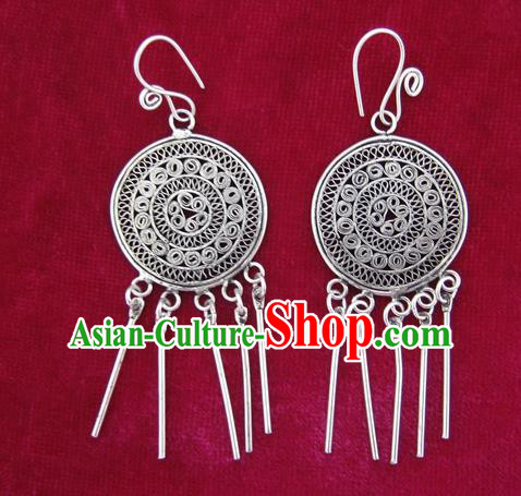 Chinese Handmade Miao Sliver Eardrop Hmong Nationality Earrings for Women