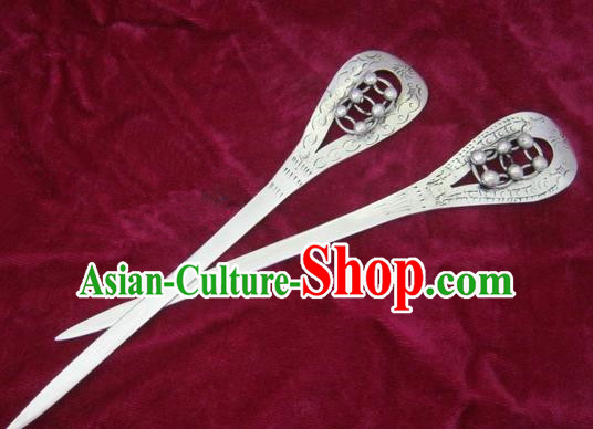 Traditional Chinese Miao Nationality Carving Sliver Hair Clip Hanfu Hairpins Hair Accessories for Women