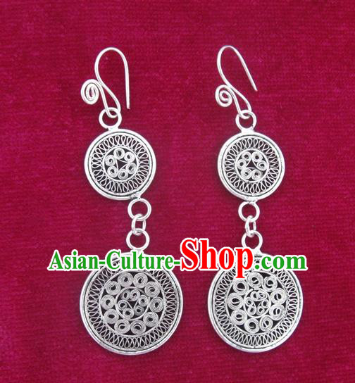 Chinese Miao Sliver Ornaments Earrings Traditional Hmong Eardrop for Women