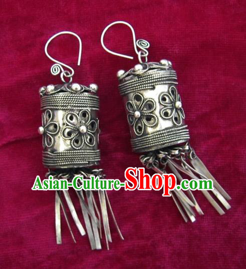 Chinese Handmade Miao Sliver Exaggerated Eardrop Hmong Nationality Earrings for Women