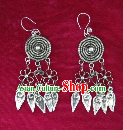 Chinese Handmade Miao Sliver Tassel Eardrop Hmong Nationality Earrings for Women