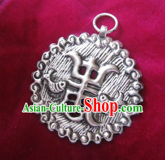 Chinese Miao Sliver Ornaments Carving Longevity Lock Necklace Traditional Hmong Sliver Pendant for Women