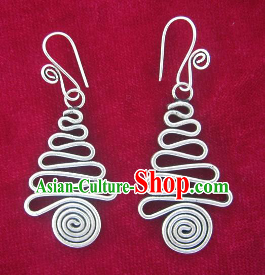 Chinese Traditional Miao Sliver Earrings Traditional Hmong Wedding Eardrop for Women
