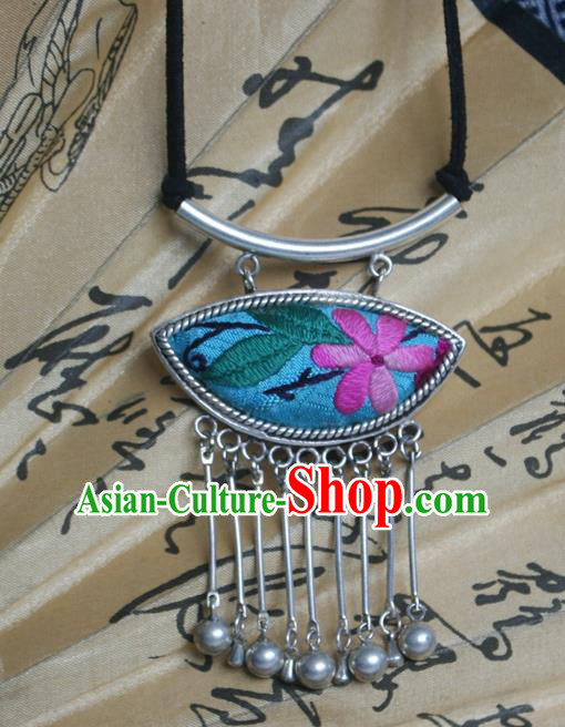 Chinese Traditional Miao Sliver Embroidered Necklace Traditional Hmong Sweater Chain for Women